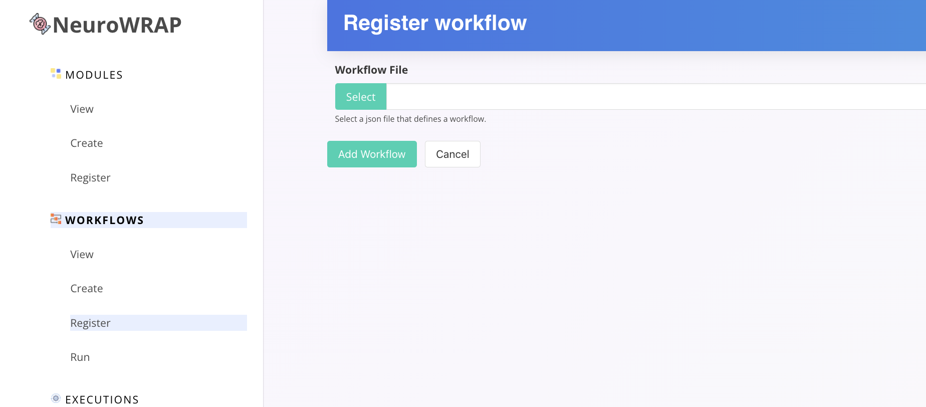 Register Workflow Tab